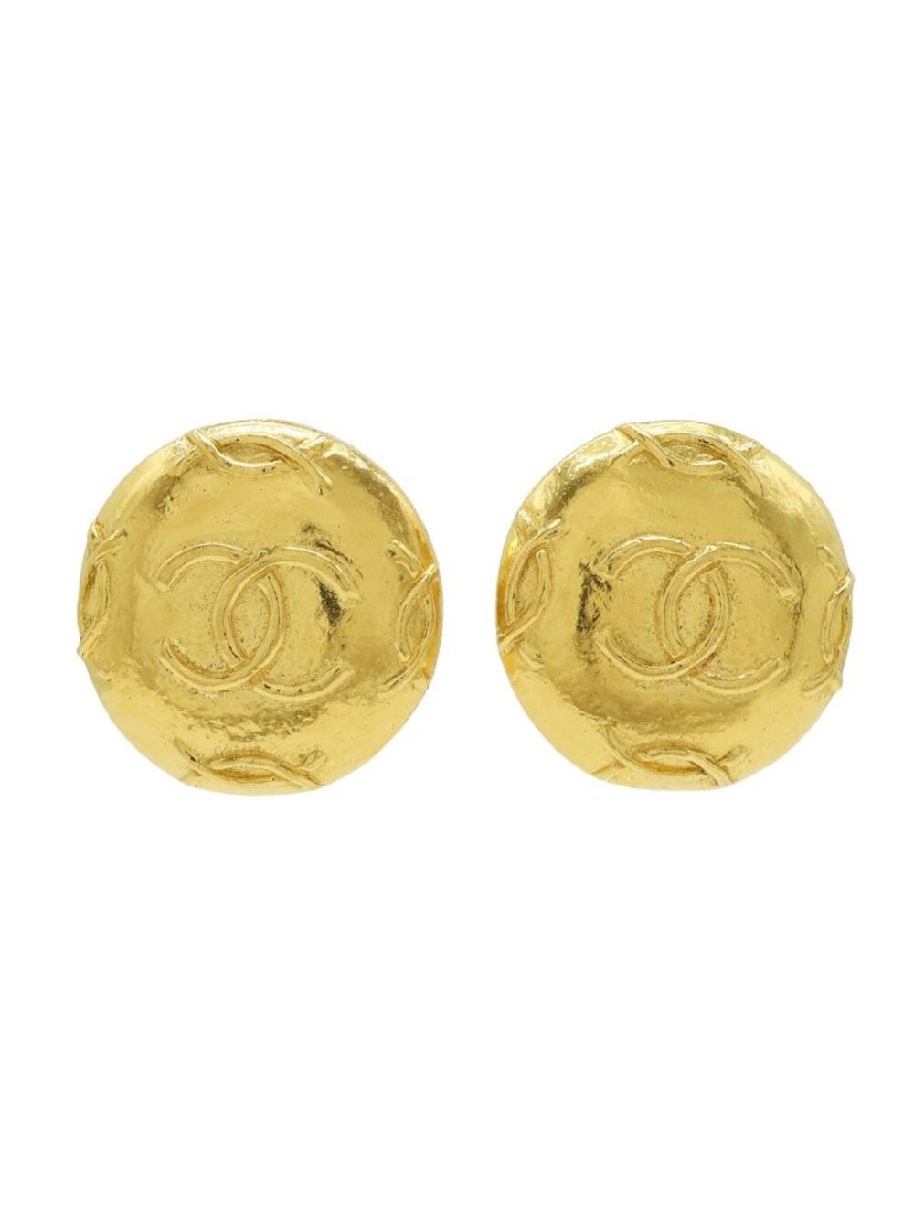 Chanel CC Logo Button Round Earrings Clip-On Vintage Gold Plated